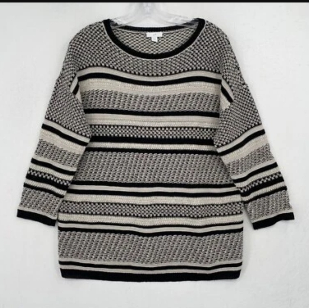 J. Jill Oversized Loose Knit Striped Linen Blend Sweater